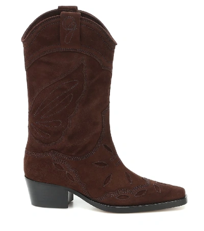 Shop Ganni High Texas Suede Cowboy Boots In Brown