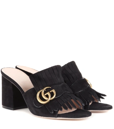 Shop Gucci Marmont Suede Sandals In Black