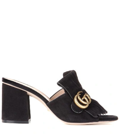 Shop Gucci Marmont Suede Sandals In Black