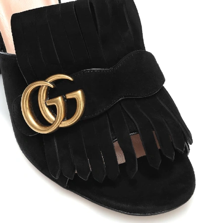 Shop Gucci Marmont Suede Sandals In Black