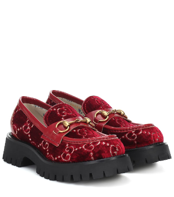 Gucci Gg Velvet Lug Sole Loafers In Red 