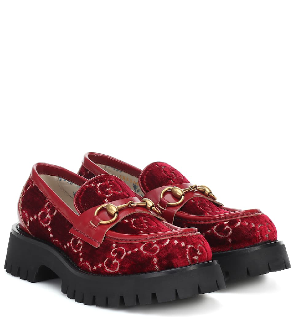 gucci red velvet loafers