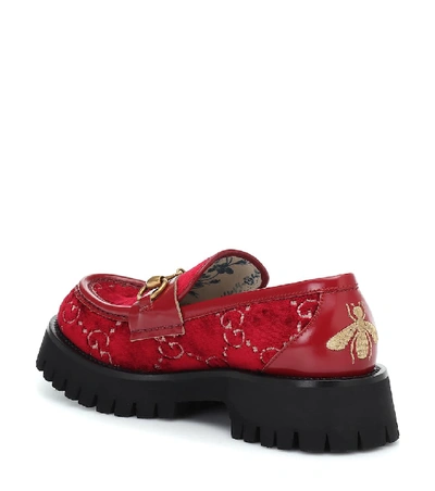 Shop Gucci Horsebit Gg Velvet Loafers In Red