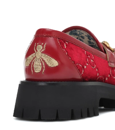 Shop Gucci Horsebit Gg Velvet Loafers In Red