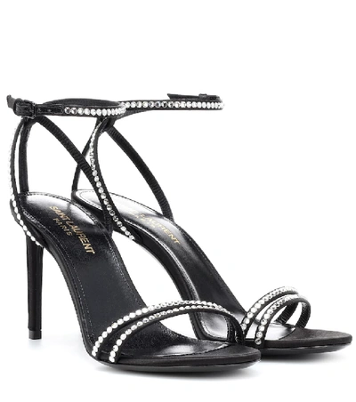 Shop Saint Laurent Robin 85 Embellished Satin Sandals In Black