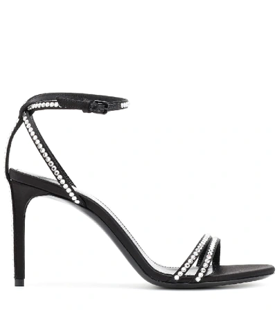 Shop Saint Laurent Robin 85 Embellished Satin Sandals In Black