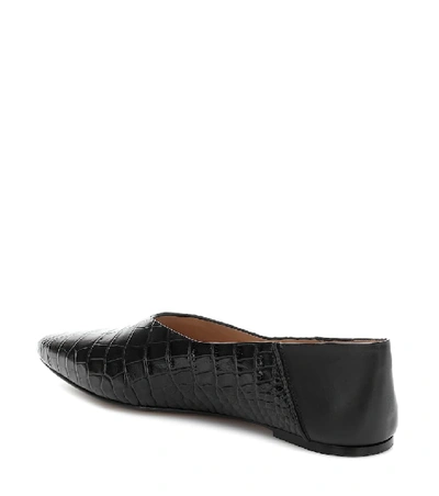 Shop Joseph Anoud Croc-effect Leather Ballet Flats In Black
