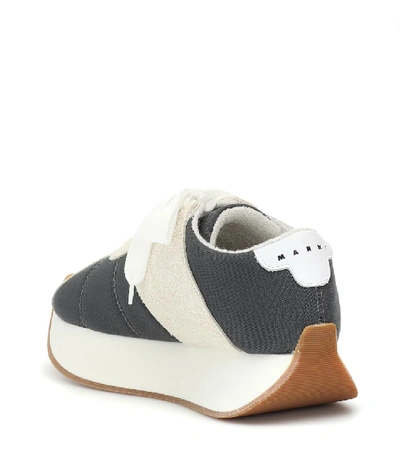 Shop Marni Big Foot Mesh And Suede Sneakers In Grey