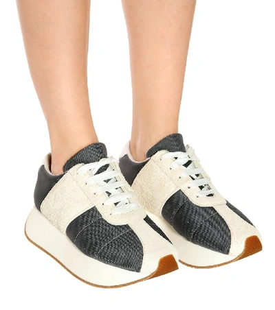 Shop Marni Big Foot Mesh And Suede Sneakers In Grey