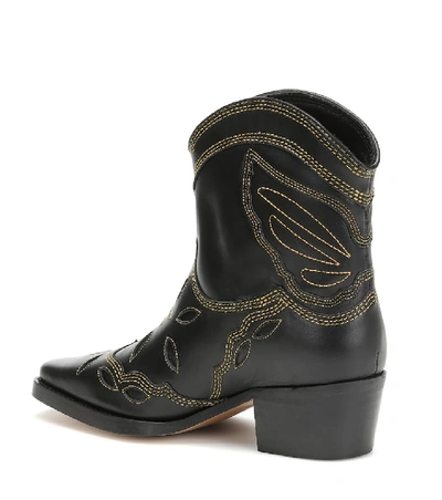 Shop Ganni Low Texas Leather Cowboy Boots In Black