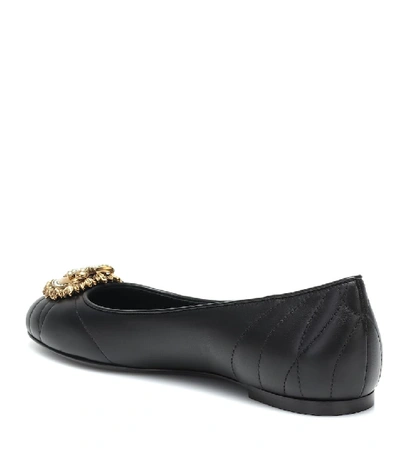 Shop Dolce & Gabbana Devotion Leather Ballet Flats In Black