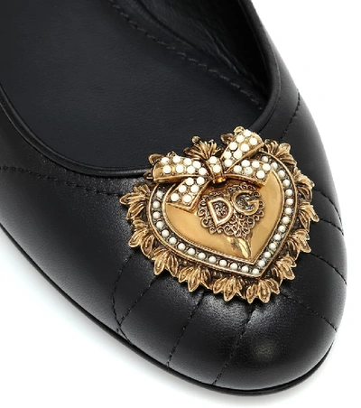 Shop Dolce & Gabbana Devotion Leather Ballet Flats In Black