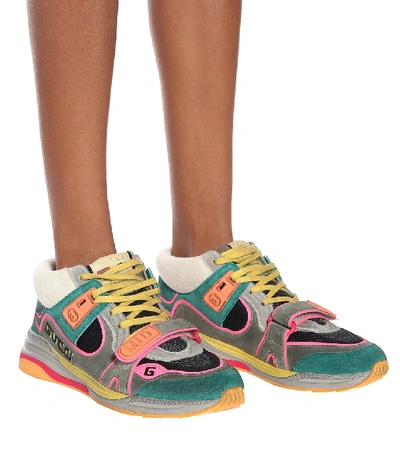 Shop Gucci Ultrapace Suede Sneakers In Multicoloured