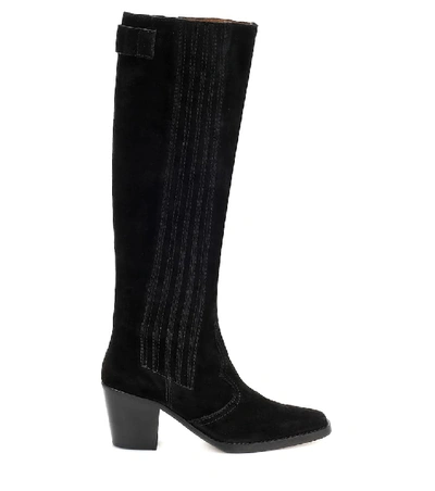 Shop Ganni Western Knee-high Suede Boots In Black