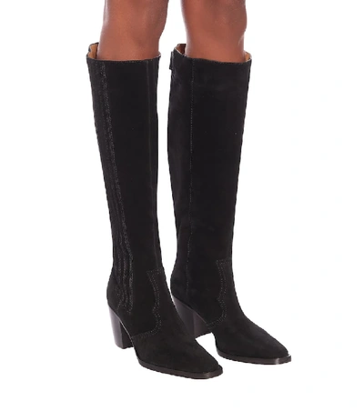 Shop Ganni Western Knee-high Suede Boots In Black