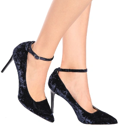 Shop Oscar De La Renta Crushed Velvet Pumps In Blue