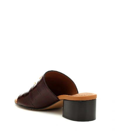 Shop Chloé C Embossed Leather Mules In Purple