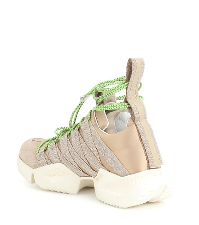 Shop Ben Taverniti Unravel Project Suede-trimmed Sneakers In Beige