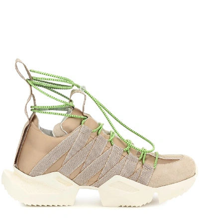 Shop Ben Taverniti Unravel Project Suede-trimmed Sneakers In Beige