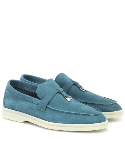 Shop Loro Piana Summer Charms Walk Suede Loafers In Blue