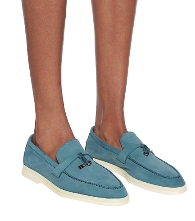 Shop Loro Piana Summer Charms Walk Suede Loafers In Blue