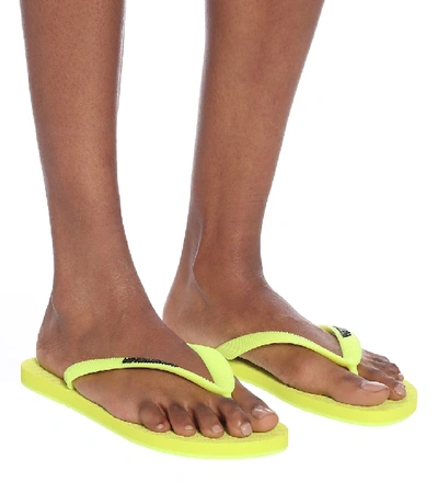 Shop Vetements Logo Thong Sandals In Yellow