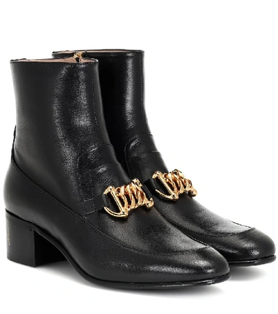 Shop Gucci Horsebit Chain Leather Ankle Boots In Black