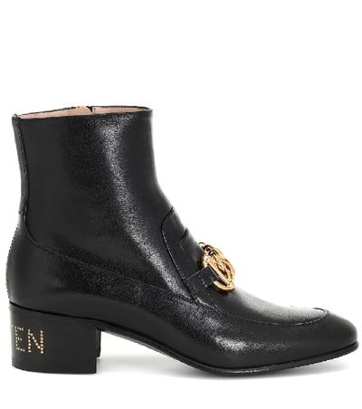Shop Gucci Horsebit Chain Leather Ankle Boots In Black