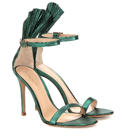 Shop Gianvito Rossi Belvedere Lamé Sandals In Green