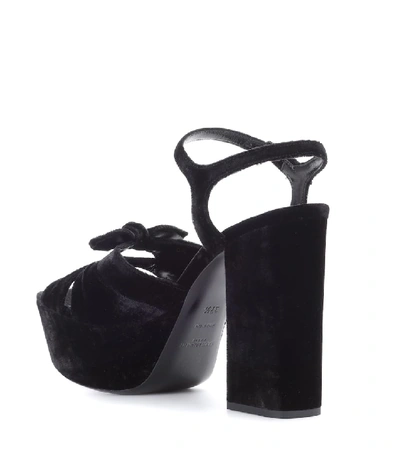 Shop Saint Laurent Farrah 80 Velvet Plateau Sandals In Black