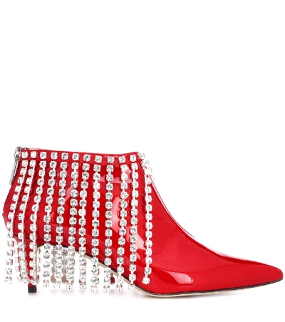 Shop Christopher Kane Crystal Patent Leather Ankle Boots In Red