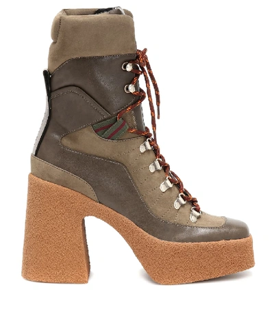 Shop Stella Mccartney Faux Leather And Suede Ankle Boots In Brown