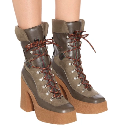 Shop Stella Mccartney Faux Leather And Suede Ankle Boots In Brown