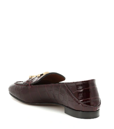 Shop Chloé C Croc-effect Leather Loafers In Purple