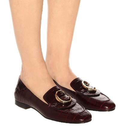 Shop Chloé C Croc-effect Leather Loafers In Purple