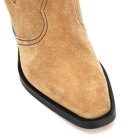Shop Ganni Western Knee-high Suede Boots In Beige