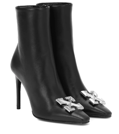Shop Off-white Embellished Leather Ankle Boots In Black