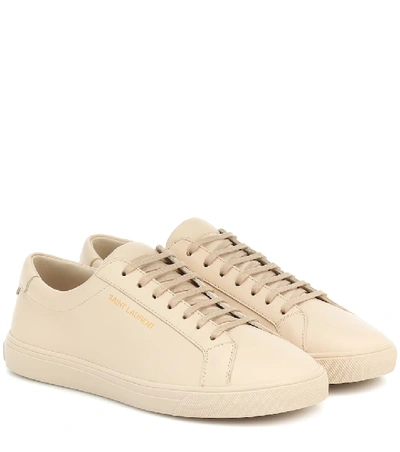 Shop Saint Laurent Andy Leather Sneakers In Beige