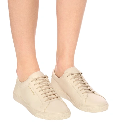 Shop Saint Laurent Andy Leather Sneakers In Beige