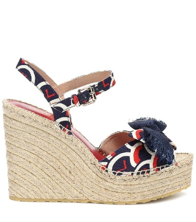 Shop Valentino Vltn Scale Wedge Espadrilles In Blue