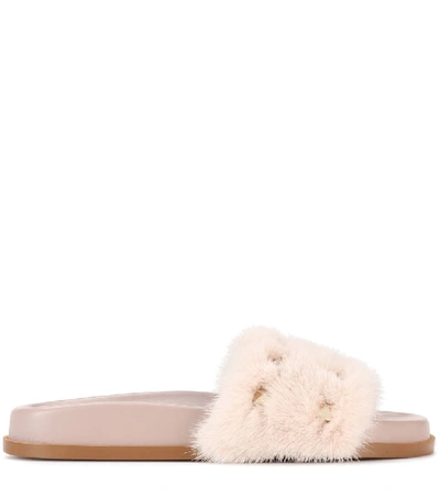 Shop Valentino Mink Fur Slides In Pink