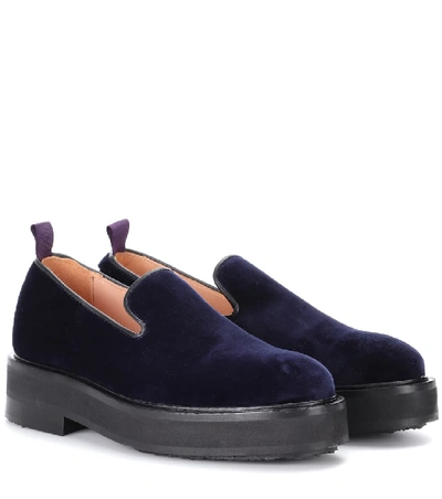 Shop Eytys Palacio Velvet Platform Loafers In Blue