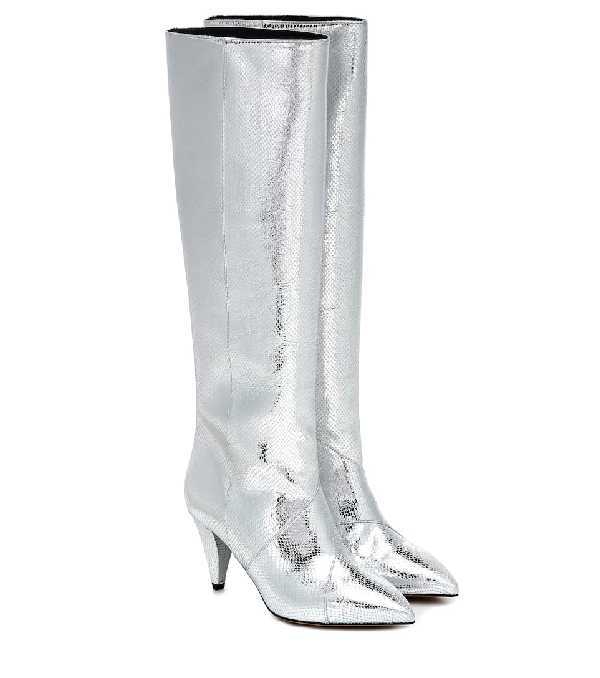 silver knee high boots