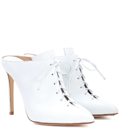 Shop Francesco Russo Leather Lace-up Mules In White