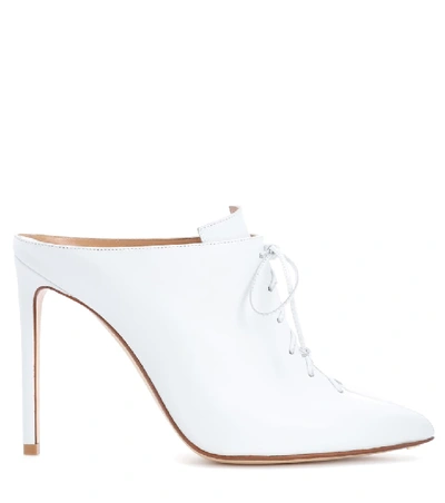 Shop Francesco Russo Leather Lace-up Mules In White