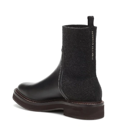 Shop Brunello Cucinelli Leather And Cashmere Ankle Boots In Black