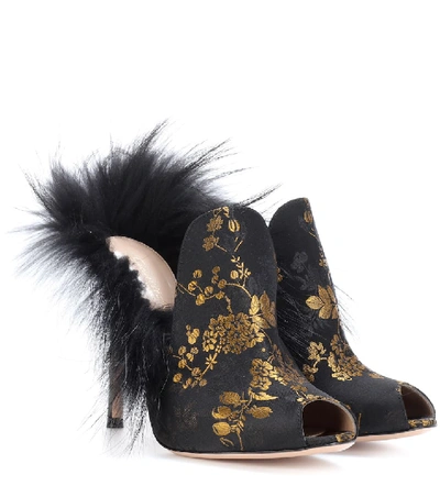 Shop Gianvito Rossi Fur-lined Brocade Mules In Black