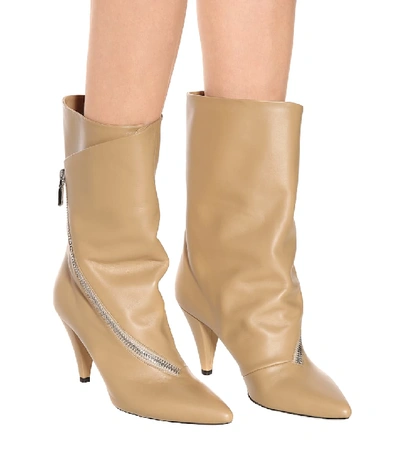 Shop Givenchy Zipped Leather Ankle Boots In Beige