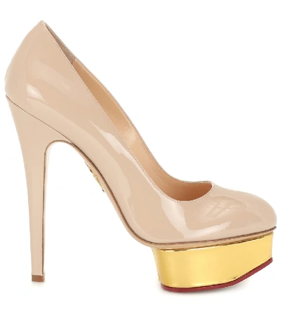 Shop Charlotte Olympia Dolly Patent Leather Plateau Pumps In Beige