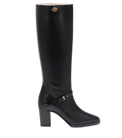 Shop Gucci Double G Leather Knee-high Boots In Black